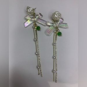 BOW & RHINESTONE DROP EARRINGS